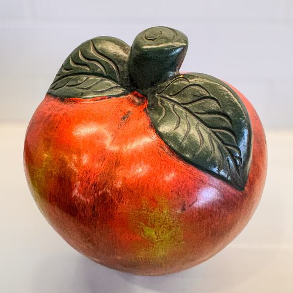 Large Vintage Ceramic Chalkware Red Apple Statue, Handpainted-Realistic- 8.5”H - Picture 5 of 9